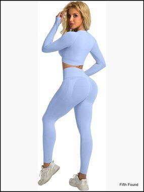 2 Piece Workout Legging Set Seamless Long Sleeve Athletic Active Wear Tummy